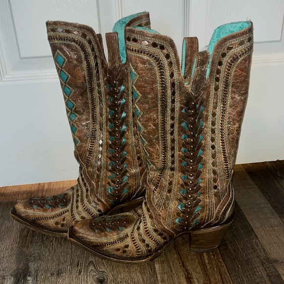A4088 - Corral brown western cowgirl leather boots for women main image 0